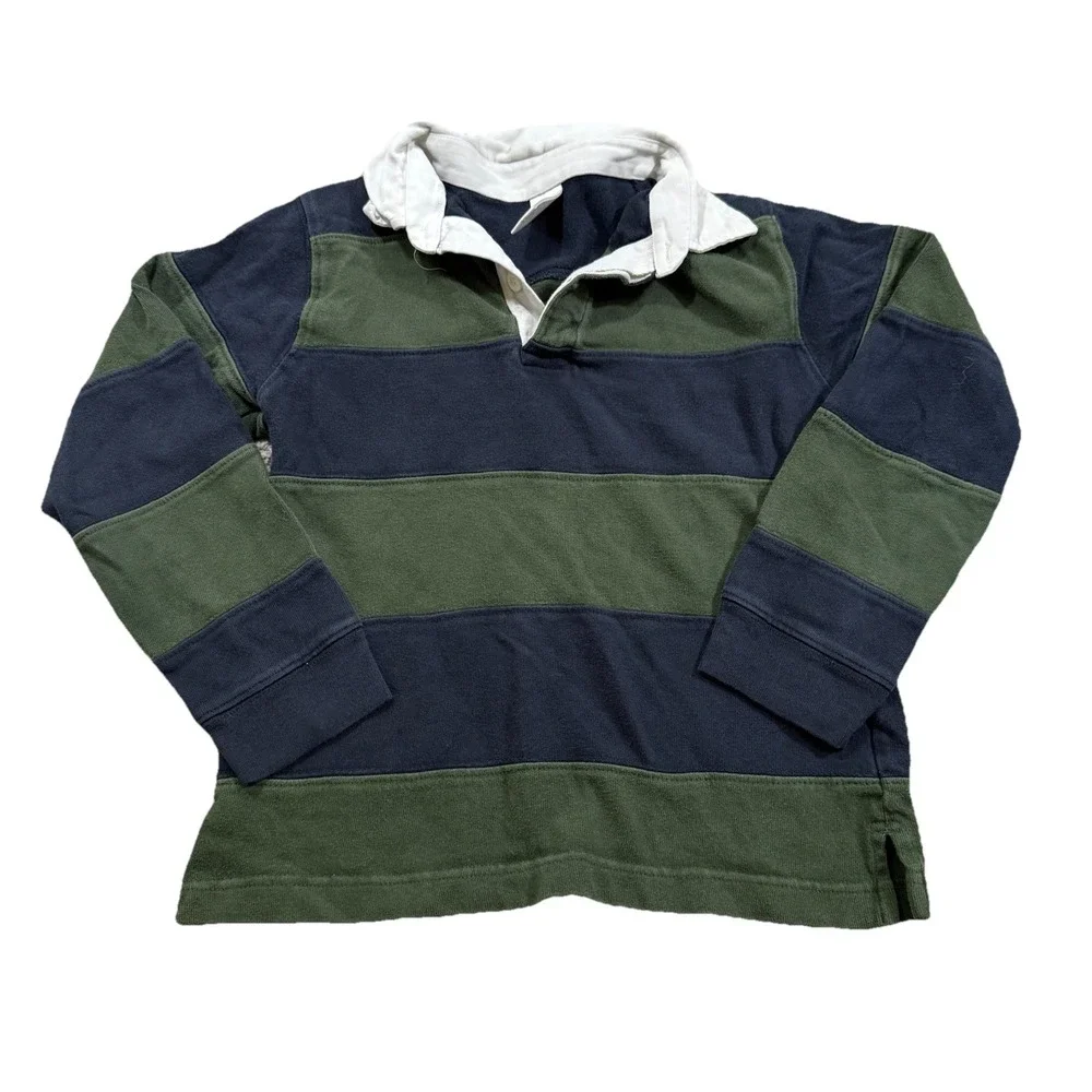 Gymboree Boys Kids Green Blue Striped Polo Long Sleeve Shirt 7 Rugby‎ Preppy